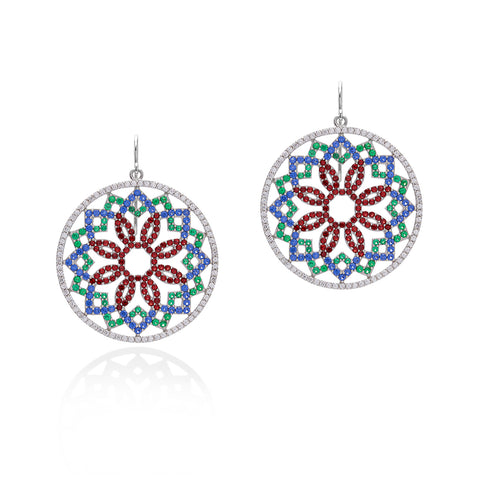 Lory Jewelery Mandala Flower Earrings E21030 Siamite #1650 Silver 925