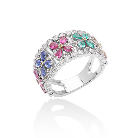 Lory Jewellery Flower Ring R19054 Siamite #1551 Silver 925